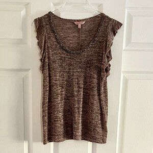 Juicy Couture S Short Sleeve Sweater Bling Marcasite Pink/Black Ruffle